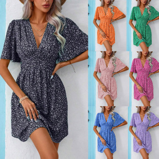 Waist Ple sleeve Printed Mid neck Floral 2025 High Women