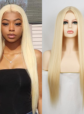 Female Chemical Fiber Whole Top Medium-parted Long Straight