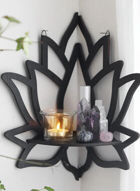Lotus Crystal Corner Shelf Crystal Shelf Display Black Woode