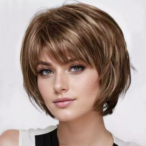 Short Straight Hair Women's Short Brown Fashionable Chemical