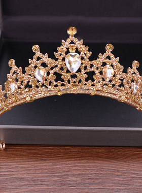 Golden Wedding Crown Crystal Bride Tiaras Hair Acessories We