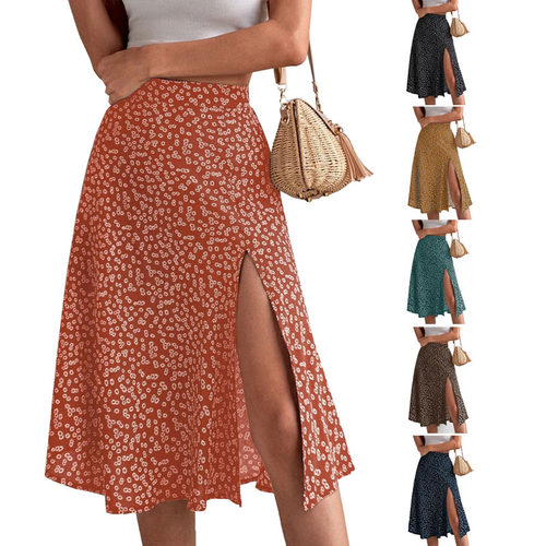 2024 Floral Skirt Slit A-line Hip ver Mid-waist Long Skirt