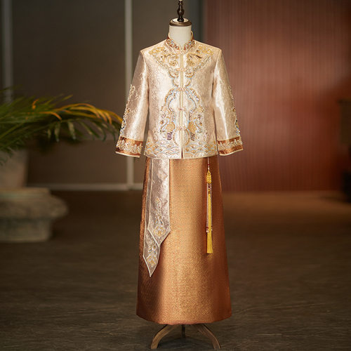 Champagne Contrast Color Men's Xiuhe Suit New Chinese Style