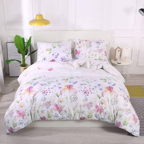 Floral Bedding Set Classic Modern Duvet ver And Pillowcase C