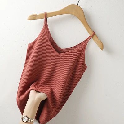 Ice Silk Camisole Autumn ops 2024 New Solid V-Neck Skinny El