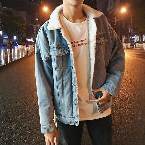 Lamb Fleece Couple Wear Denim Jacket Youth Warm Cotton Coat