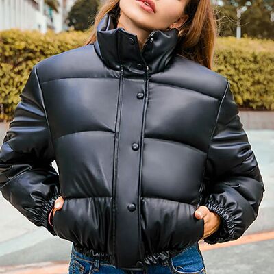 Jocoo Jolee Winter Thick Warm Cropped Puffer Jacket Women Bl