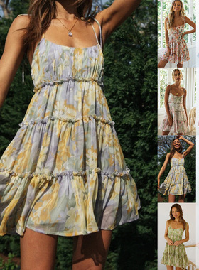 2025 Annual Fake Wind Sexy Printing Sling Dress Independent