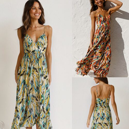 Women's Printed Wood-ear Sling Dress