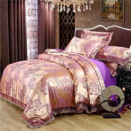 Nordic Satin Jacquard Duvet ver Set Luxury Flower Bedding Se