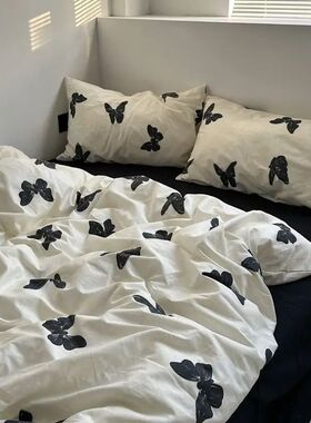 Ins Nordic Butterfly Bedding Set Flat Bed Sheet Duvet ver Tw