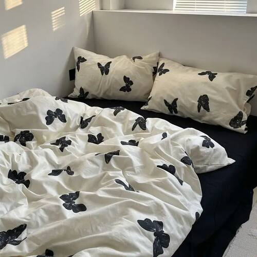 Ins Nordic Butterfly Bedding Set Flat Bed Sheet Duvet ver Tw