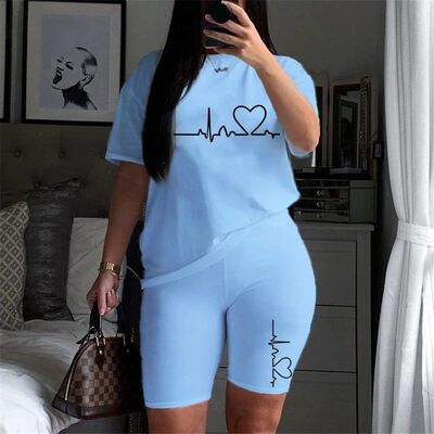 Summer Women Two Piece Set Sportswear T-Shirts and Shorts La