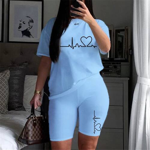 Summer Women Two Piece Set Sportswear T-Shirts and Shorts La