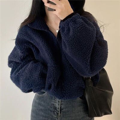 Design sensitive short standing collar warm imitation lamb w