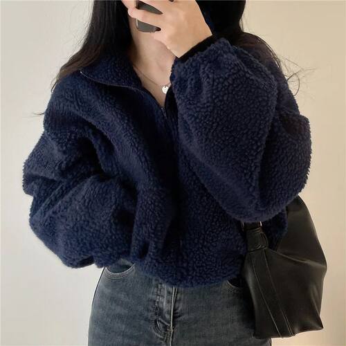 Design sensitive short standing collar warm imitation lamb w