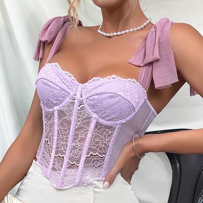 Vemina Lace Hollowing Mesh See Through Halter Crop Top Women