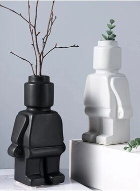 Nordic Style Ceramic Robot Vase Indoor Flower Pot Modern Hom