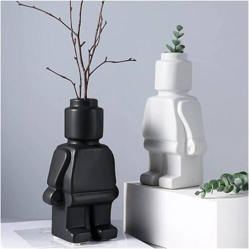 Nordic Style Ceramic Robot Vase Indoor Flower Pot Modern Hom