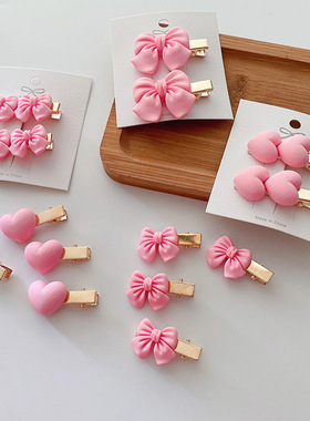 2Pcs Pink Hair Pin for Baby Girl Cute Tie Bow Flower Heart B