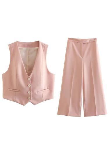 Willshela Women Fashion Two Piece Set Pink Tank ops & Straig