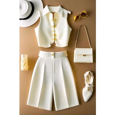 White Sleeveless Top Temperament Turn Down Collar Vest Women