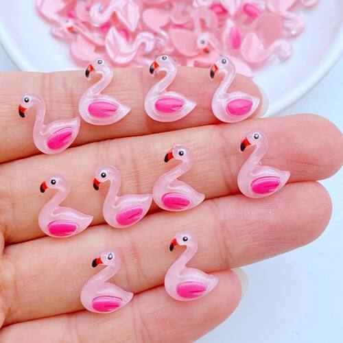 50Pcs New Cute Mini 10*13mm Cartoon Animal Flamingo Resin Fi