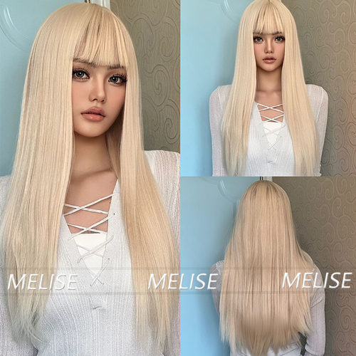 Fashionable Ladies Light Golden Air B Long Straight Hair Int