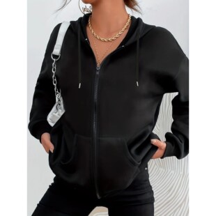 Women's Plush Sweater With Zipper Black