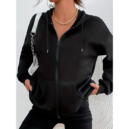 Women's Plush Sweater With Zipper Black