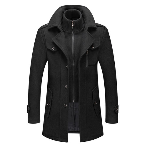 Men's Business Woolen Coat Fashionable Double Collar Cold-re