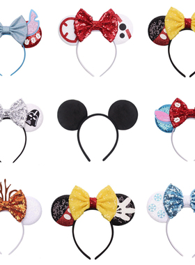 Mickey Stitch Frozen Ears Headband Sequins Hair Bows Charact