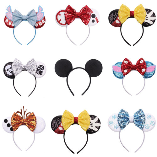 Mickey Stitch Frozen Ears Headband Sequins Hair Bows Charact