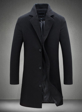 Wool Coat 2024 Men's Korean Style Slim Mid-length Windbreake