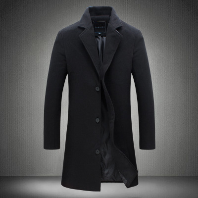 Wool Coat 2024 Men's Korean Style Slim Mid-length Windbreake