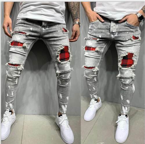 2024 High-quality Men's Jeans With Lacquer-ripped Fashion Je