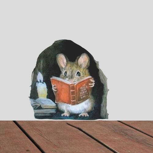 Cartoon Mouse Reading Wall Sticker Kids Room Home Decoration