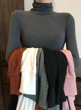 harajuku Black White Turtleneck Female T-shirts autumn Fashi