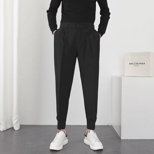 Solid Color Casual Pants For Men With VEL Ankle Draping 9-po