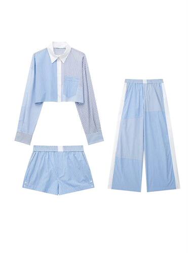 Women's Sets Fashion Patchwork Stripe Short Shirts + Shorts