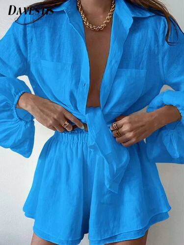 2024 Summer Long Sleeved Shirt Loose Shorts Suit Women Perso