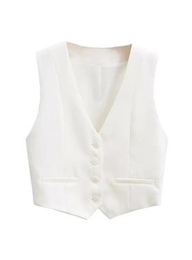 Aoaiiys Vest Women Cropped Waistcoat Fashion Front Buttons o