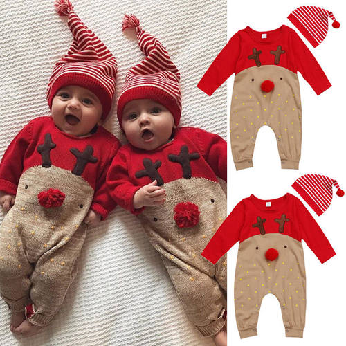 Newborn Baby Boys Girl Christmas Rompers Long Sleeve Deer Ro