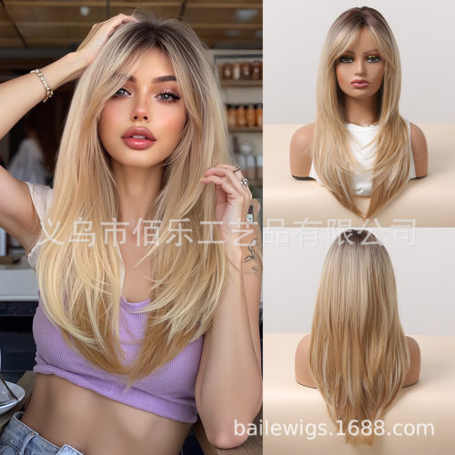 Golden Figure B Gradient Long Straight Hair Full Headgear Ma