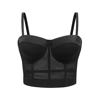 Sexy Black Transparent Bra Mesh Push Up Bralet Women's Tube