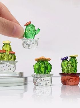 Mini Cactus Figurines Ornaments  Glass Cactus Bonsai Decor S