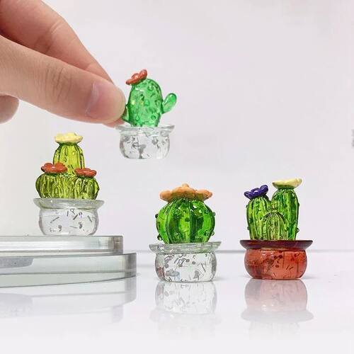 Mini Cactus Figurines Ornaments  Glass Cactus Bonsai Decor S