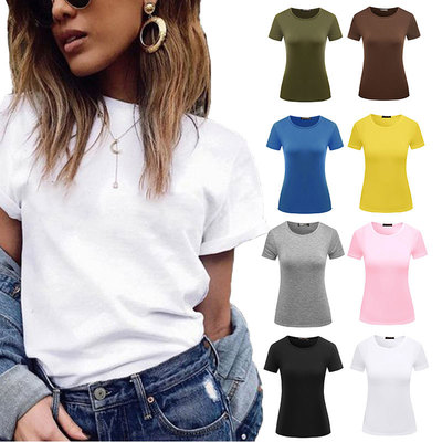 Fashionable Women's Solid Color T-shirt Short-sleeved  Women