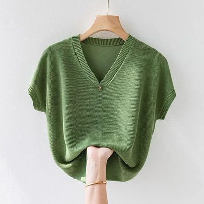 Summer Ice Silk Short Sleeve T-shirt Women's Loose Outwear K