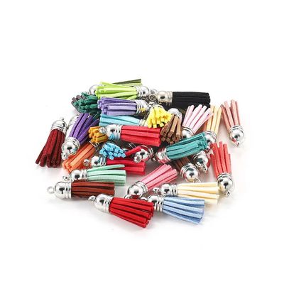 30Pcs 38mm Sliver Top Suede Faux Leather Tassels For Keychai